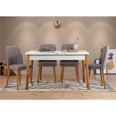 Masă extensibilă cu scaune Santiago, Diverse culori, Diverse configurații, 120x75x77 cm - Pin atlantic - Alb - Gri / 5 bucăți