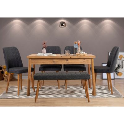 Masă extensibilă cu scaune Santiago, Diverse culori, Diverse configurații, 120x75x77 cm - Pin atlantic - Antracit / 6 bucăți