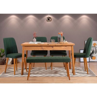 Masă extensibilă cu scaune Santiago, Diverse culori, Diverse configurații, 120x75x77 cm - Pin atlantic - Verde / 6 bucăți