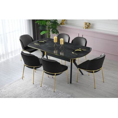 Set 2 scaune Dore - 106 V2, Negru - Auriu, 54x55x86 cm - Auriu - Negru