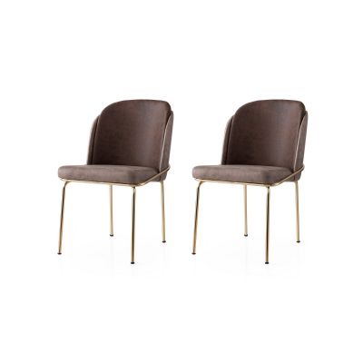 Set 2 scaune Dore - 127 V2, Auriu - Maro, 62x52x75 cm - Auriu - Maro