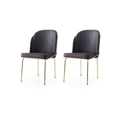 Set 2 scaune Dore - 128 V2, Auriu - Maro, 62x52x75 cm - Auriu - Maro