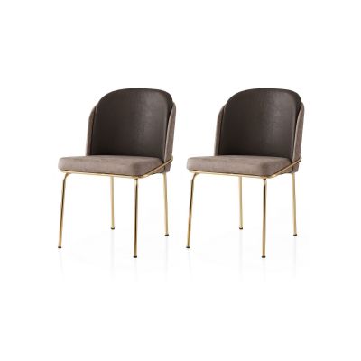 Set 2 scaune Dore - 129 V2, Auriu - Maro, 62x52x75 cm - Auriu - Maro
