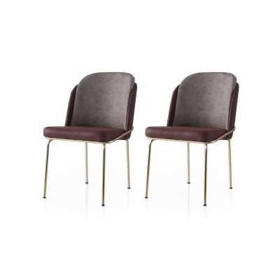 Set 2 scaune Dore - 130 V2, Auriu - Maro, 62x52x75 cm - Auriu - Maro