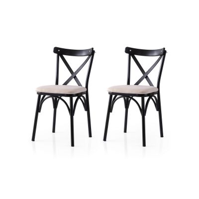 Set 2 scaune Ekol - 285 V2, Negru - Crem, 42x40x81 cm - Negru - Crem