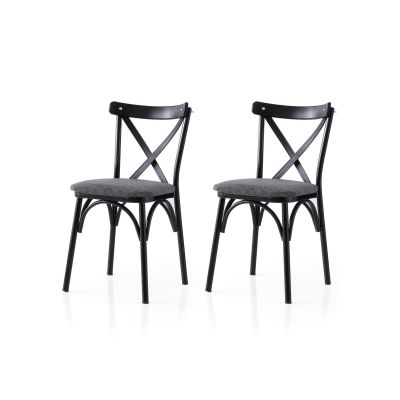 Set 2 scaune Ekol - 288 V2, Negru - Antracit, 42x40x81 cm - Negru - Antracit