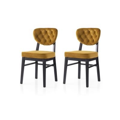 Set 2 scaune Elma - 777 V2, Negru - Muștar, 47x52x88 cm - Negru - Galben