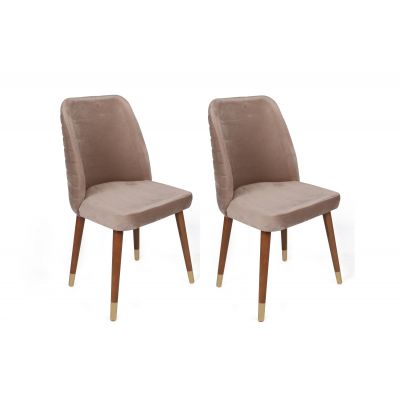 Set 2 scaune Hugo-384 V2, Bej - Nuc - Auriu, 50x49x90 cm - Bej - Nuc - Auriu