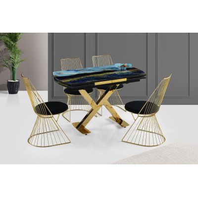 Set 2 scaune Kugu 262 V2, Auriu - Negru, 44x44x84 cm - Auriu - Negru