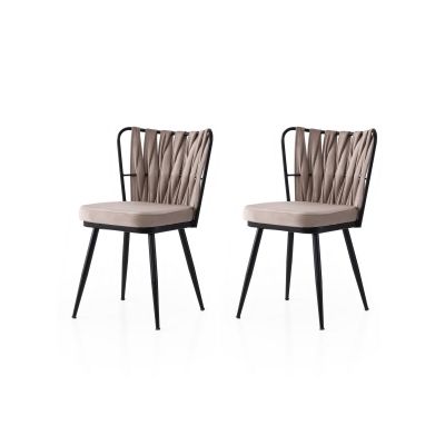 Set 2 scaune Kuşaklı - 222 V2, Negru - Mink, 43x43x82 cm - Negru - Bej