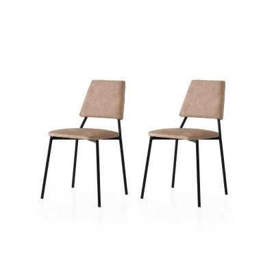 Set 2 scaune Lıma - 4552 V2, Negru - Mink, 43x54x78 cm - Negru - Bej