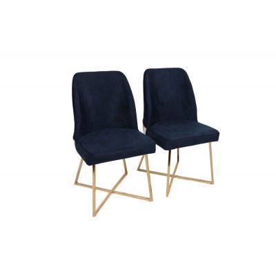 Set 2 scaune Madrid 908 V2, Auriu - Albastru închis, 50x49x90 cm - Auriu - Albastru
