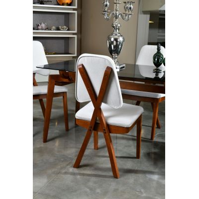 Set 2 scaune Pera v2, Nuc - Crem, 47x45x92 cm - Nuc - Crem