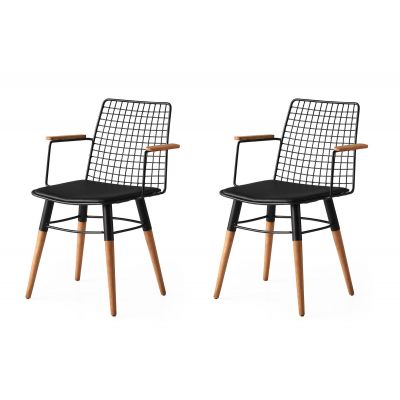 Set 2 scaune Trend 270 V2, Negru - Nuc, 43x39x82 cm - Negru - Nuc