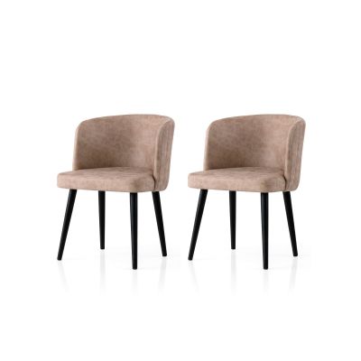 Set 2 scaune Zen - 4201 V2, Negru - Bej, 57x57x81 cm - Negru - Bej