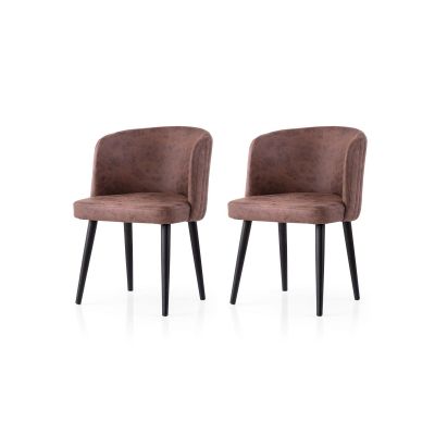 Set 2 scaune Zen - 4207 V2, Negru - Maro, 57x57x81 cm - Negru - Maro