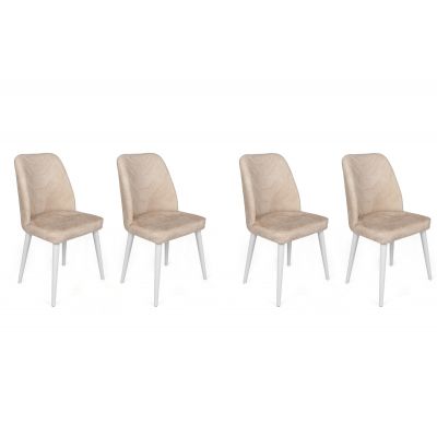 Set 4 scaune Dallas-580 V4, Bej - Alb, 50x49x90 cm - Bej - Alb