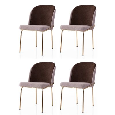 Set 4 scaune Dore - 126 V4, Auriu - Maro - Mink, 62x52x75 cm - Auriu - Maro - Bej