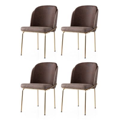 Set 4 scaune Dore - 127 V4, Auriu - Maro, 62x52x75 cm - Auriu - Maro