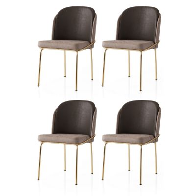 Set 4 scaune Dore - 129 V4, Auriu - Maro, 62x52x75 cm - Auriu - Maro