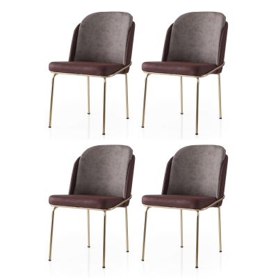 Set 4 scaune Dore - 130 V4, Auriu - Maro, 62x52x75 cm - Auriu - Maro