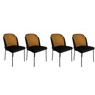 Set 4 scaune Dore-142 V4, Muștar - Negru, 54x55x86 cm - Auriu - Galben - Negru