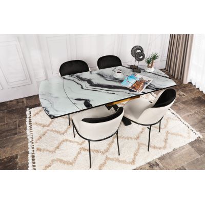 Set 4 scaune Dore 145 V4, Negru - Crem, 54x55x86 cm - Auriu - Negru - Crem