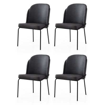 Set 4 scaune Dore - 195 V4, Auriu - Negru, 62x52x75 cm - Auriu - Negru