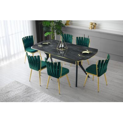 Set 4 scaune Kuşaklı - 206 V4, Auriu - Verde, 43x43x82 cm - Auriu - Verde