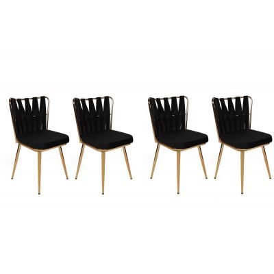 Set 4 scaune Kuşaklı-211 V4, Negru - Auriu, 43x43x82 cm - Negru - Auriu