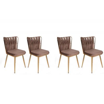 Set 4 scaune Kuşaklı-213 V4, Maro deschis - Auriu, 43x43x82 cm - Maro - Auriu