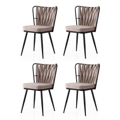 Set 4 scaune Kuşaklı - 222 V4, Negru - Mink, 43x43x82 cm - Negru - Bej