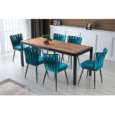 Set 4 scaune Kuşaklı - 228 V4, Negru - Albastru, 43x43x82 cm - Negru - Albastru