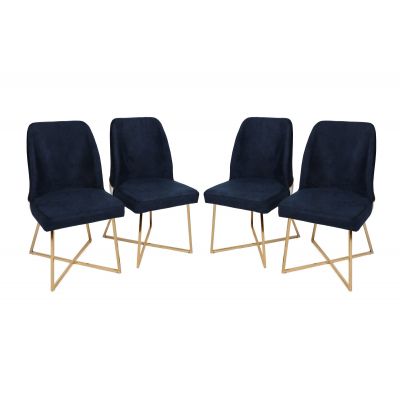 Set 4 scaune Madrid 908 V4, Auriu - Albastru închis, 50x49x90 cm - Auriu - Albastru