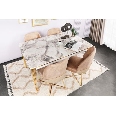 Set 4 scaune Madrid 913 V4, Auriu - Maro, 50x49x90 cm - Auriu - Maro