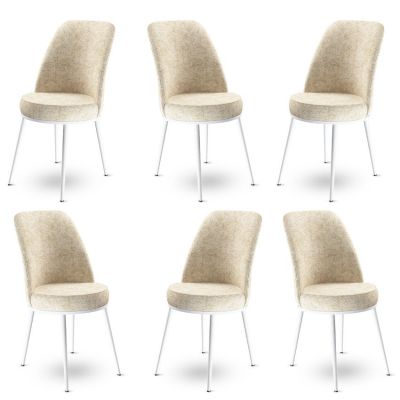 Set de scaune Dexa, Diverse culori, Diverse configurații, 45x42x89 cm - Crem - Alb / 6 bucăți