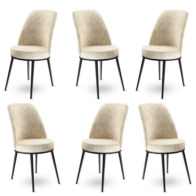 Set de scaune Dexa, Diverse culori, Diverse configurații, 45x42x89 cm - Crem - Negru / 6 bucăți