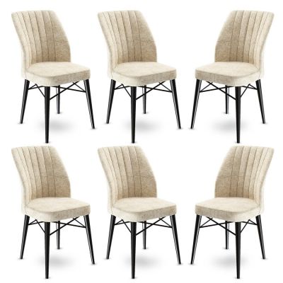 Set de scaune Flex, Diverse culori, Diverse configurații, 45x42x93 cm - Crem - Negru / 6 bucăți