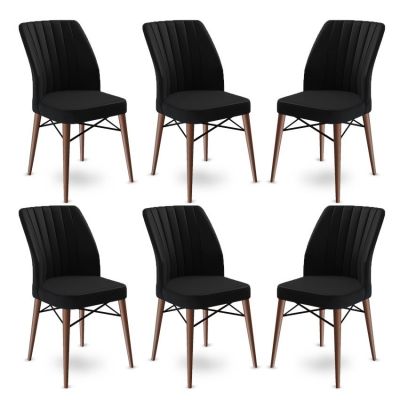 Set de scaune Flex, Diverse culori, Diverse configurații, 45x42x93 cm - Negru - Maro / 6 bucăți
