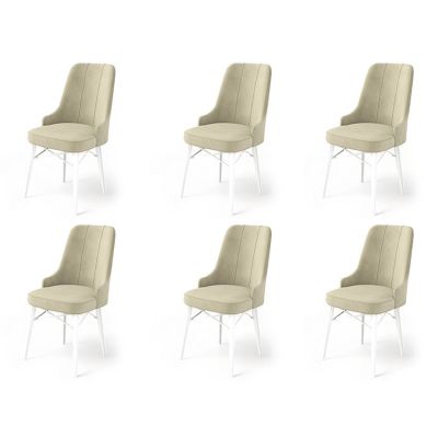 Set de scaune Pare, Diverse culori, Diverse configurații, 46x46x94 cm - Crem - Alb / 6 bucăți