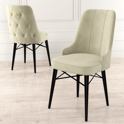 Set de scaune Pare, Diverse culori, Diverse configurații, 46x46x94 cm - Crem - Negru / 6 bucăți