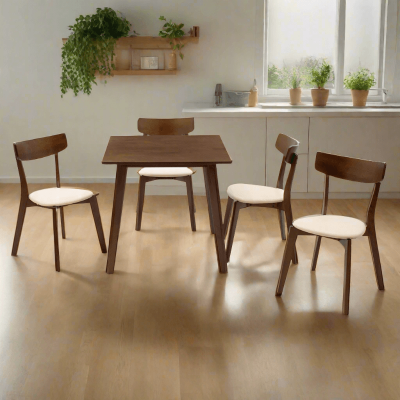 Set de sufragerie Benson - Toto 5 piese, Gri - Nuc, 80x80x75 cm - Nuc