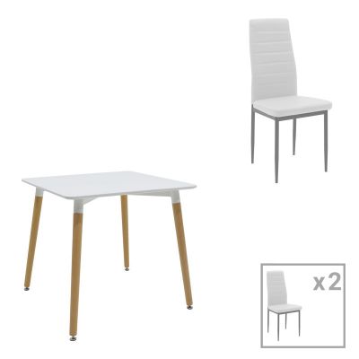 Set de sufragerie Natali-Parker, 3 piese, Alb-natural, 80x80x76 cm - Alb