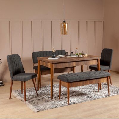 Set Masa Bucatarie și scaune (4 bucăți) Delly, 130x80x77 cm - Maro