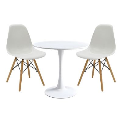 Set masă cu scaune Elijah-Julita, Alb - Natur, 60x74 cm - Natur