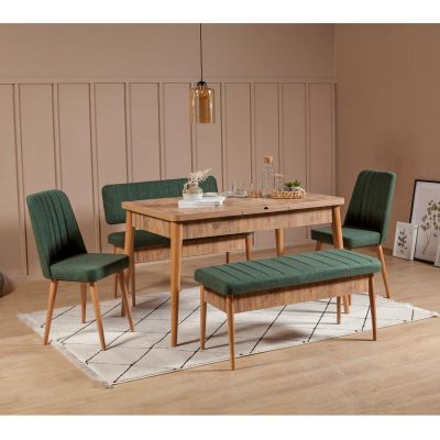Set Masa Dining și scaune (4 bucăți) Anvi, 130x80x77 cm - Verde