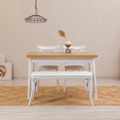 Set masă și scaune (4 bucăți) OLVER SBT BAROK-BLACK Table & Chairs Set  3, Alb, 77x75x120 cm - Alb
