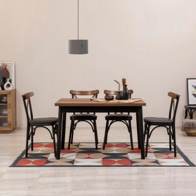 Set masă și scaune (5 bucăți) OLVER SBT BAROK-BLACK Table & Chairs Set  9, Negru, 77x75x120 cm - Negru