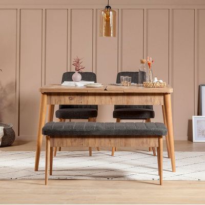 Set masă și scaune (5 bucăți) Vina, Stejar, 130x80x77 cm - Stejar