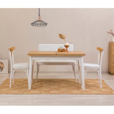 Set masă și scaune extensibile (4 bucăți) OLİVER SBT WHİTE KARİNA-Table & Chairs Set  10, Alb, 77x75x120 cm - Alb